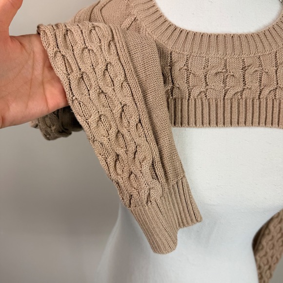Anthropologie Cable Knit Cropped Sweater Bolero Arms Tan XS - Picture 6 of 8